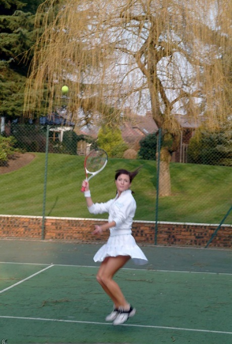 Hot British tennis player Olivia strips & masturbates on the court